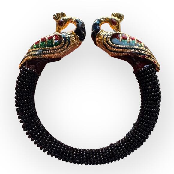 Vintage Black Beaded Peacock Bracelet - Picture 6 of 6